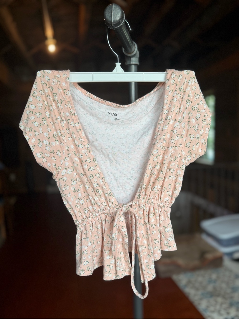PacSun Floral Tie-Front Peplum Top - Peach
